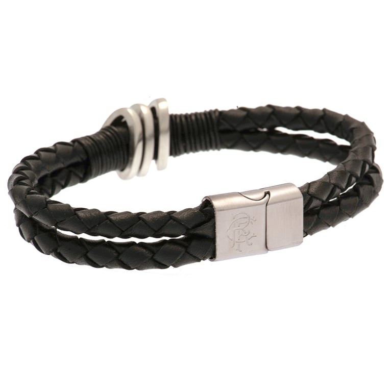 Rangers FC Twin Rope Leather Bracelet with Engraved Club Crest and Magnetic Clasp