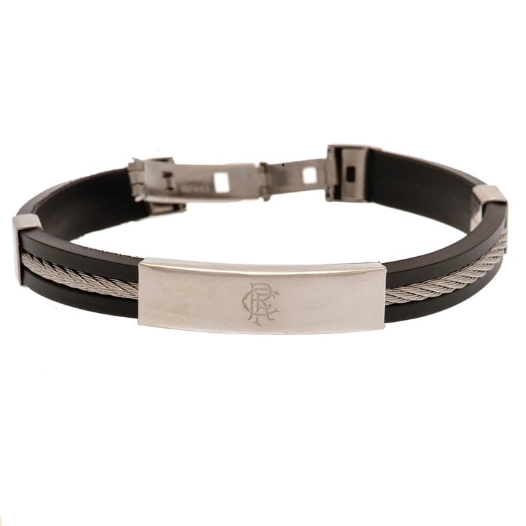 Rangers FC Silver Inlay Silicone Bracelet with Stainless Steel Clasp and Club Logo Crest Plate