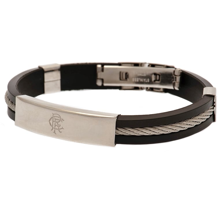 Rangers FC Silver Inlay Silicone Bracelet with Stainless Steel Clasp and Club Logo Crest Plate