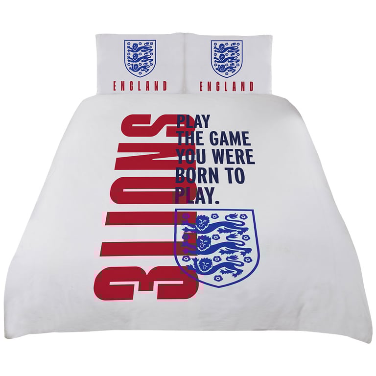 England FA Double Duvet Set - Reversible 3 Lions Design with Crest Pillowcases