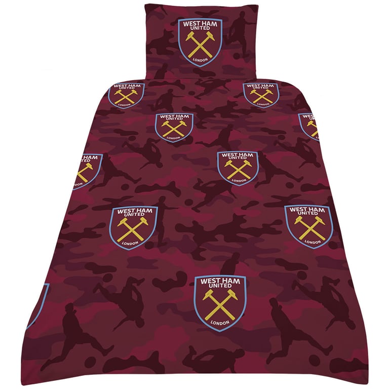 West Ham United FC Player Camo Single Duvet Set - Machine Washable Home Textiles
