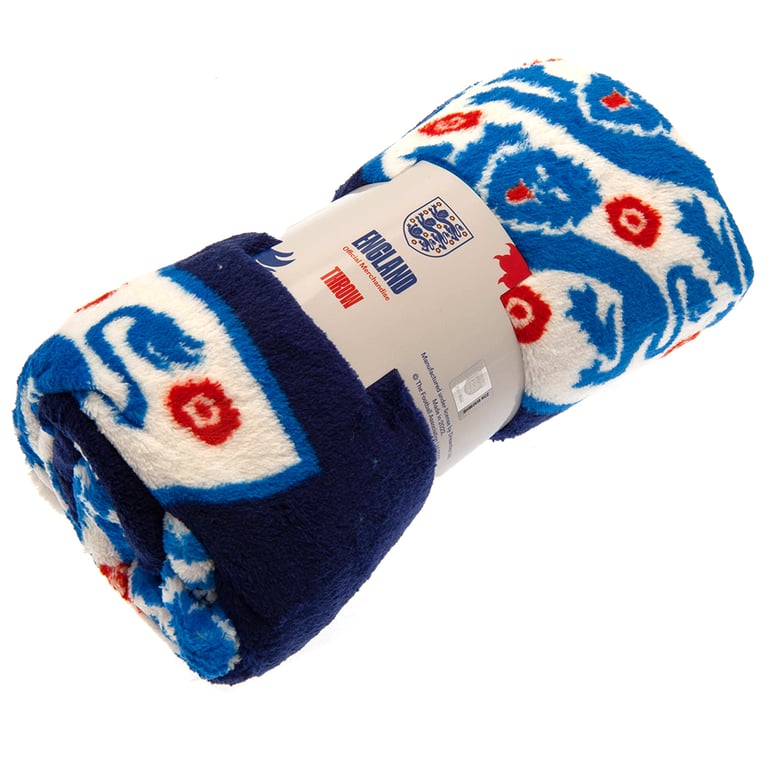 England FA Multi Crest Blue Fleece Blanket - Soft, Warm & Machine Washable