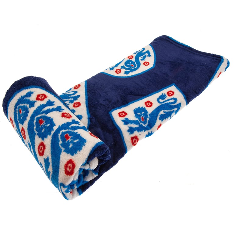 England FA Multi Crest Blue Fleece Blanket - Soft, Warm & Machine Washable