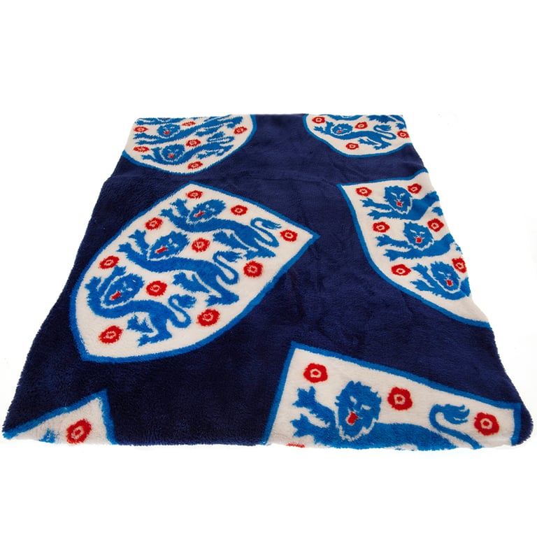 England FA Multi Crest Blue Fleece Blanket - Soft, Warm & Machine Washable