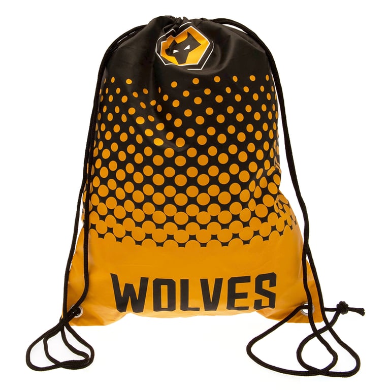 Wolverhampton Wanderers FC Fade Gym Bag - Full Colour Crest, Drawstring Close, Metal Eyelets