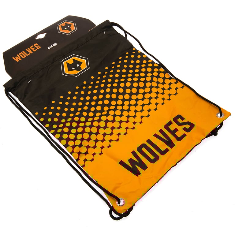 Wolverhampton Wanderers FC Fade Gym Bag - Full Colour Crest, Drawstring Close, Metal Eyelets