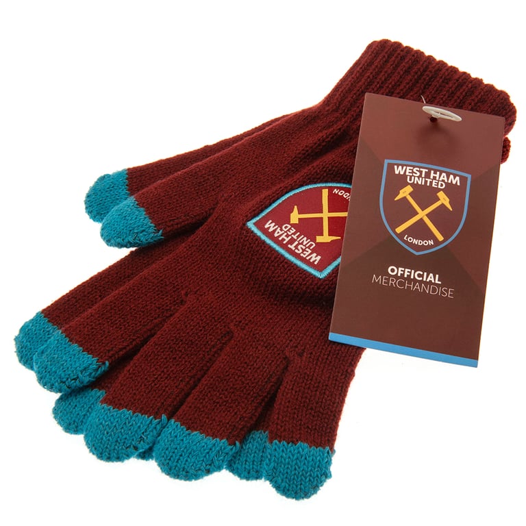West Ham United Touchscreen Claret Knitted Gloves for Adults with Hammers Crest Design