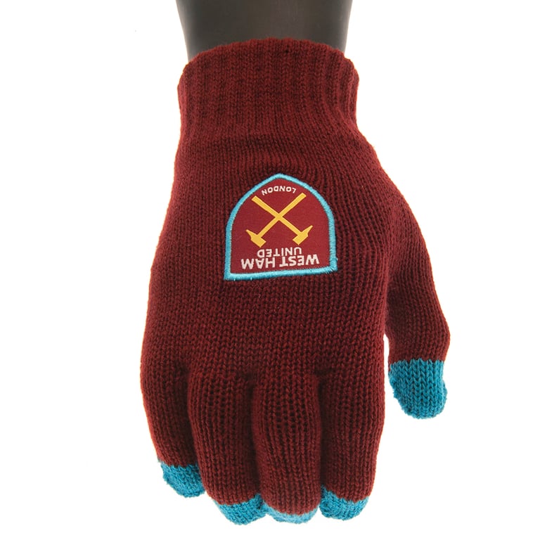 West Ham United Touchscreen Claret Knitted Gloves for Adults with Hammers Crest Design