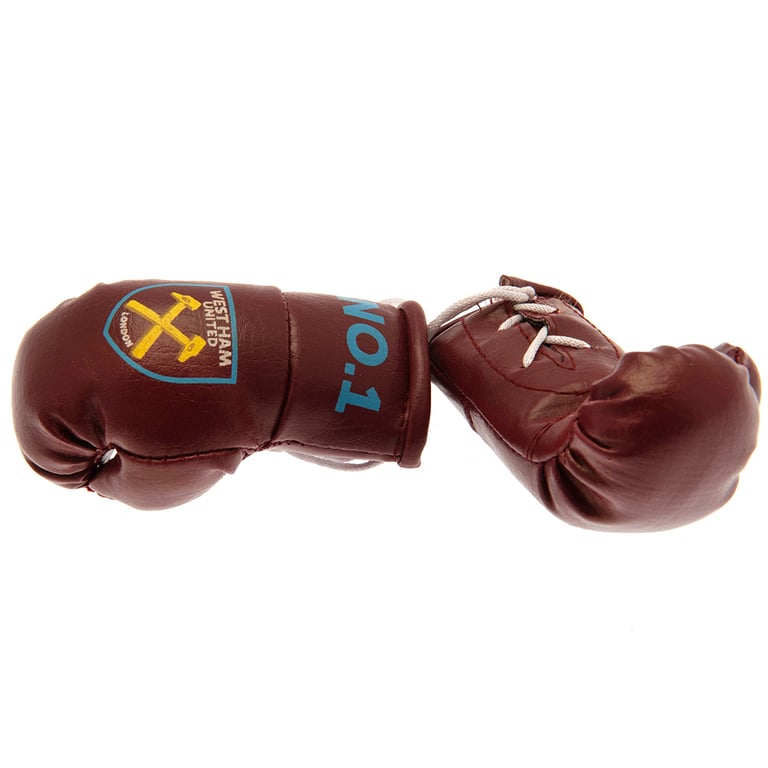 West Ham United FC Mini Boxing Gloves - Claret Hammers Crest Gloves with Laces and Hanging Straps