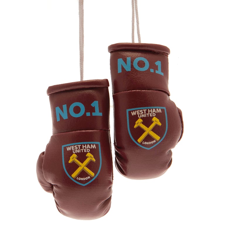 West Ham United FC Mini Boxing Gloves - Claret Hammers Crest Gloves with Laces and Hanging Straps