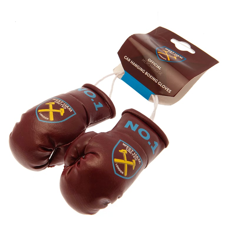 West Ham United FC Mini Boxing Gloves - Claret Hammers Crest Gloves with Laces and Hanging Straps