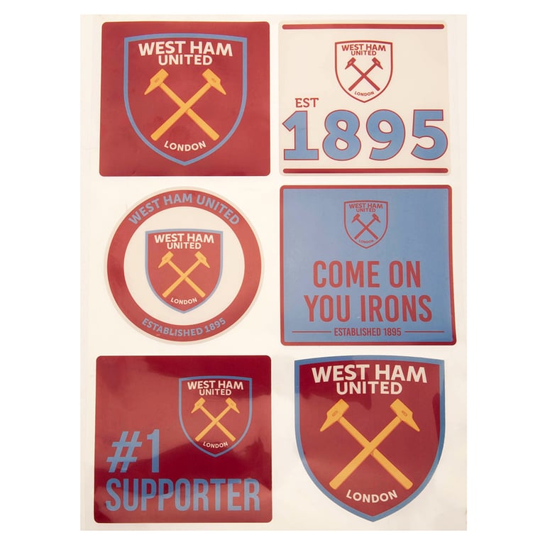West Ham United FC High Quality Car Decal Set - 6 Assorted Hammers Designs A4 Gloss Finish