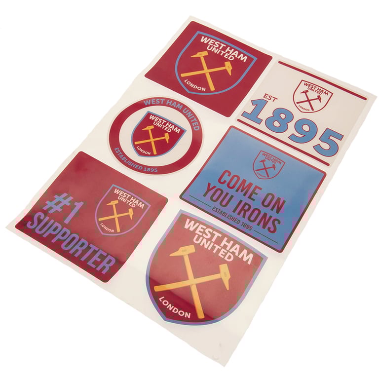 West Ham United FC High Quality Car Decal Set - 6 Assorted Hammers Designs A4 Gloss Finish