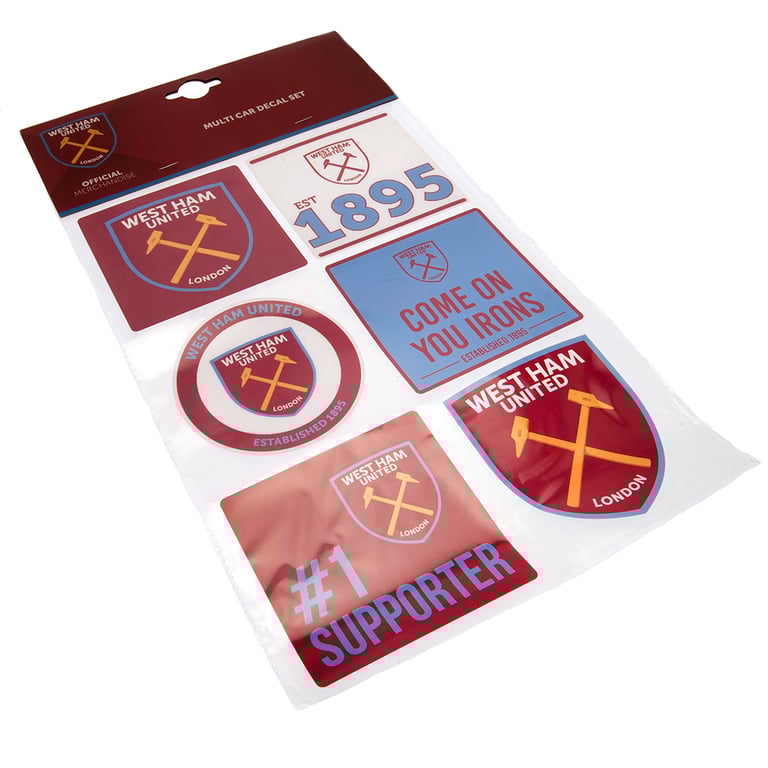 West Ham United FC High Quality Car Decal Set - 6 Assorted Hammers Designs A4 Gloss Finish