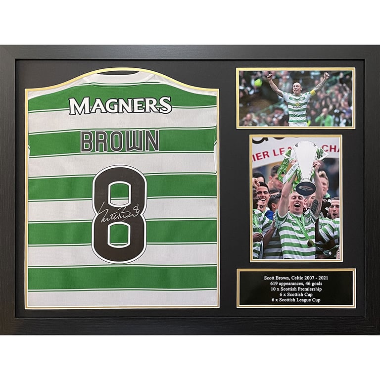 Celtic FC 2021-2022 Brown Signed Shirt (Framed) - Authenticated Memorabilia with Scott Brown Signature