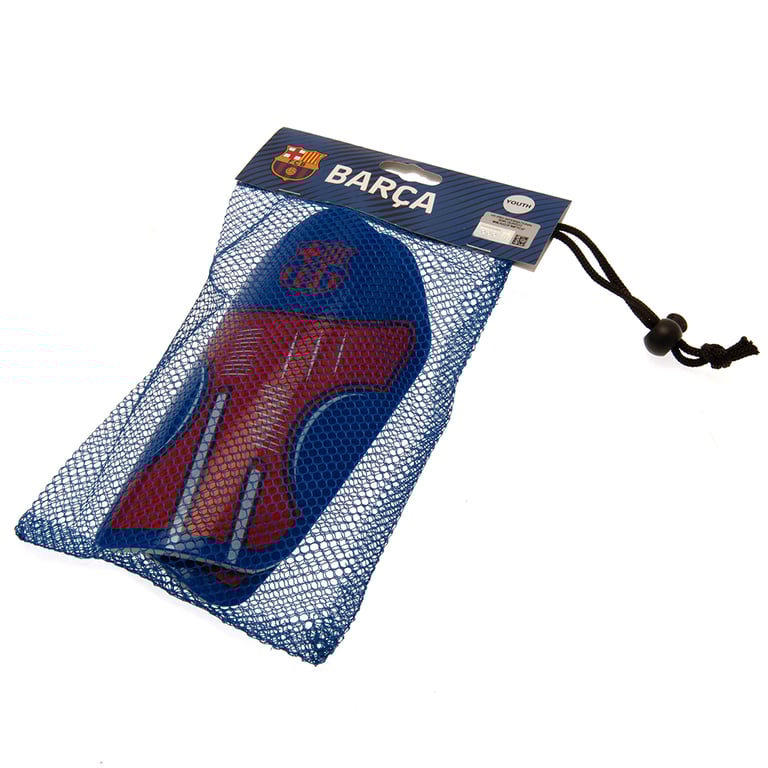 FC Barcelona Delta Shin Pads - Red and Blue Moulded Plastic Design with Barca Crest Protection