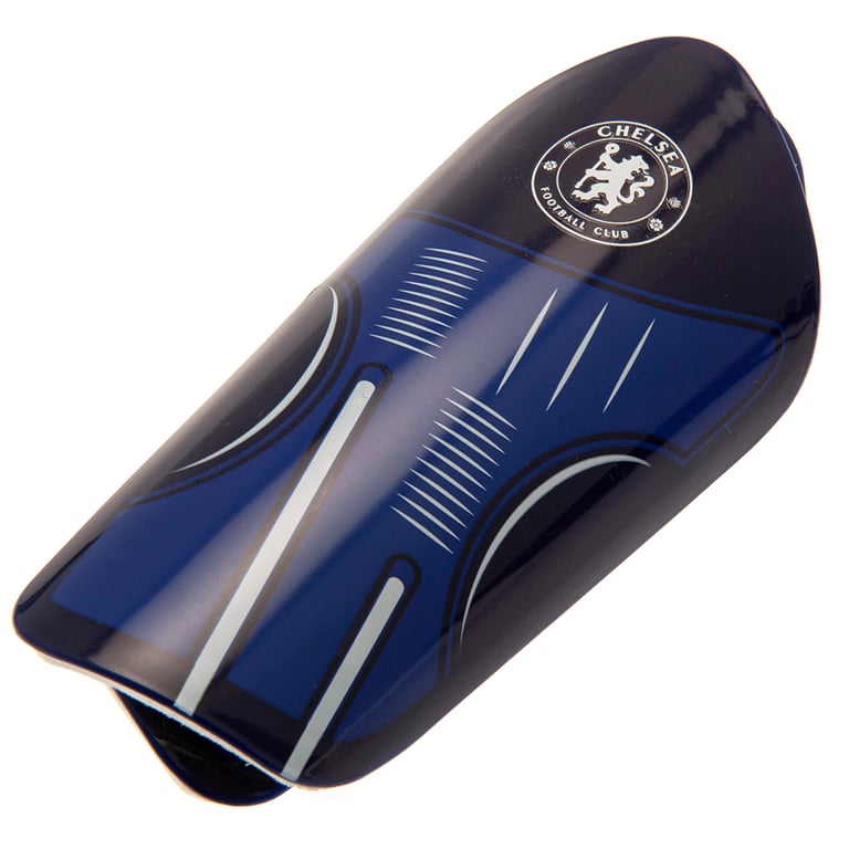 Chelsea FC Delta Design Shin Guards - Thick Moulded Plastic Shell Protection for Kids Football