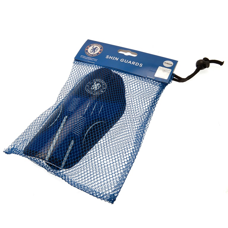 Chelsea FC Delta Design Shin Guards - Thick Moulded Plastic Shell Protection for Kids Football