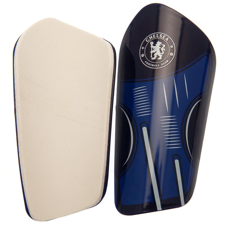 Chelsea FC Delta Design Shin Guards - Thick Moulded Plastic Shell Protection for Kids Football