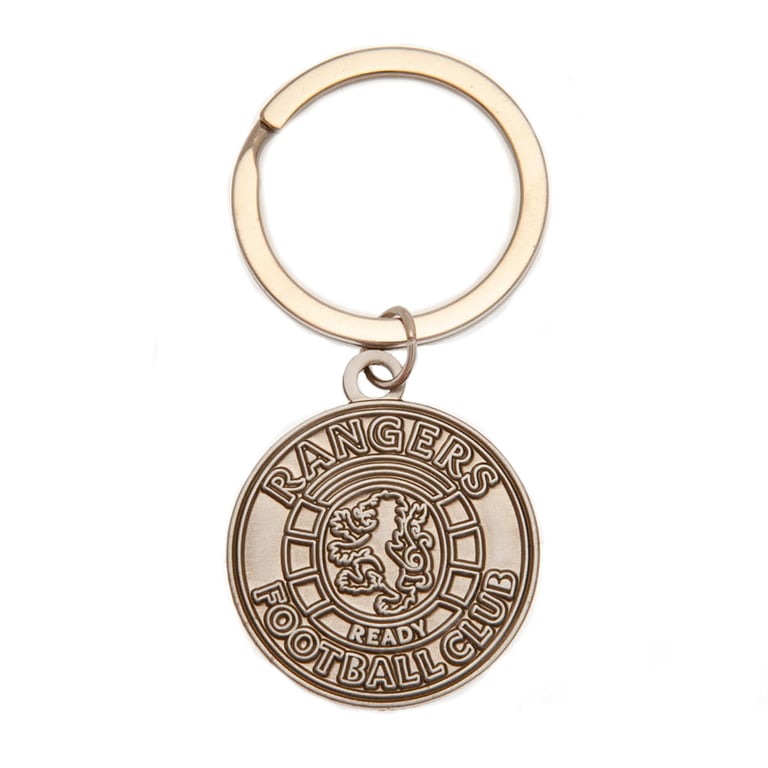 Rangers FC Antique Silver Die Stamped Crest Keyring - Metal Alloy Split Ring Keychain