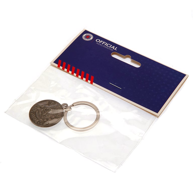Rangers FC Antique Silver Die Stamped Crest Keyring - Metal Alloy Split Ring Keychain