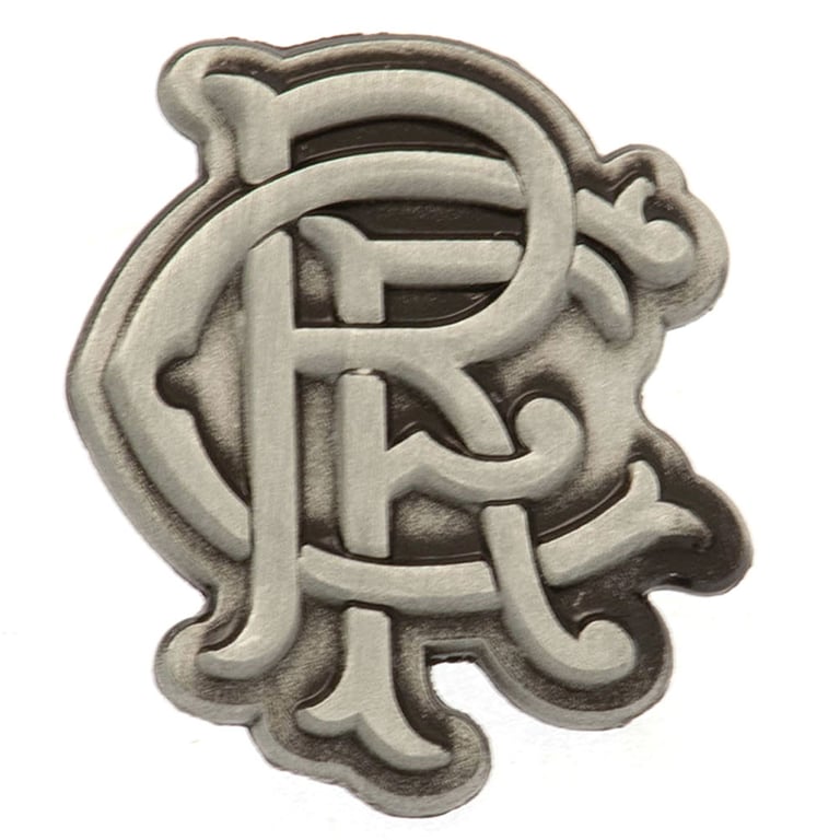 Rangers FC Antique Silver Metal Crest Badge - Die Stamped Design with Butterfly Clasp Fixing