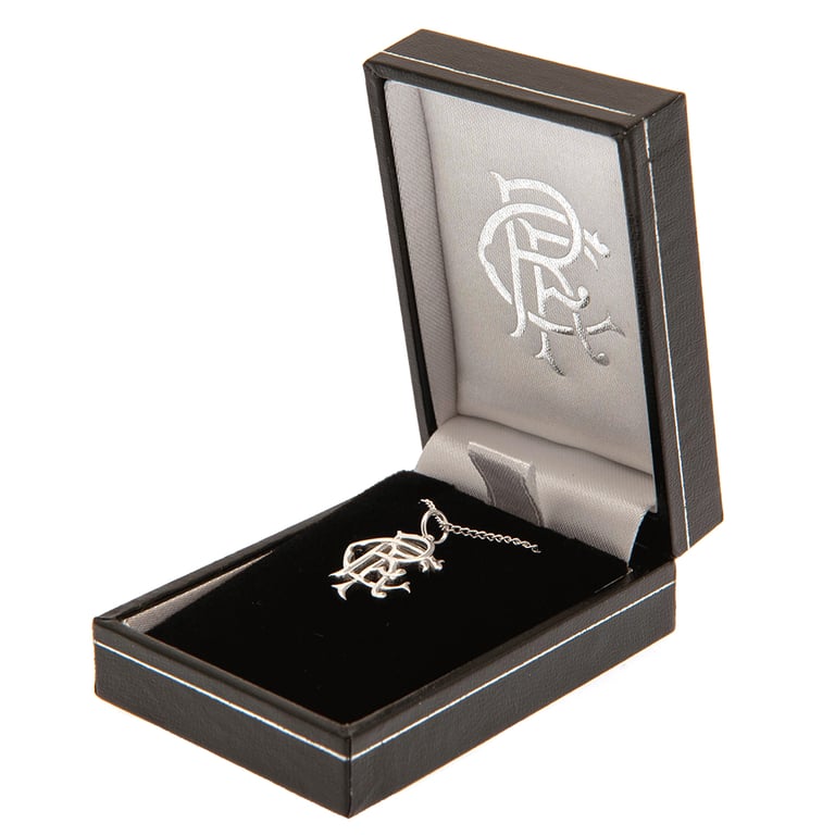 Rangers FC Sterling Silver Pendant & Chain Medium - Loop Fixing with Lobster Clasp and Rangers Scroll Crest Design