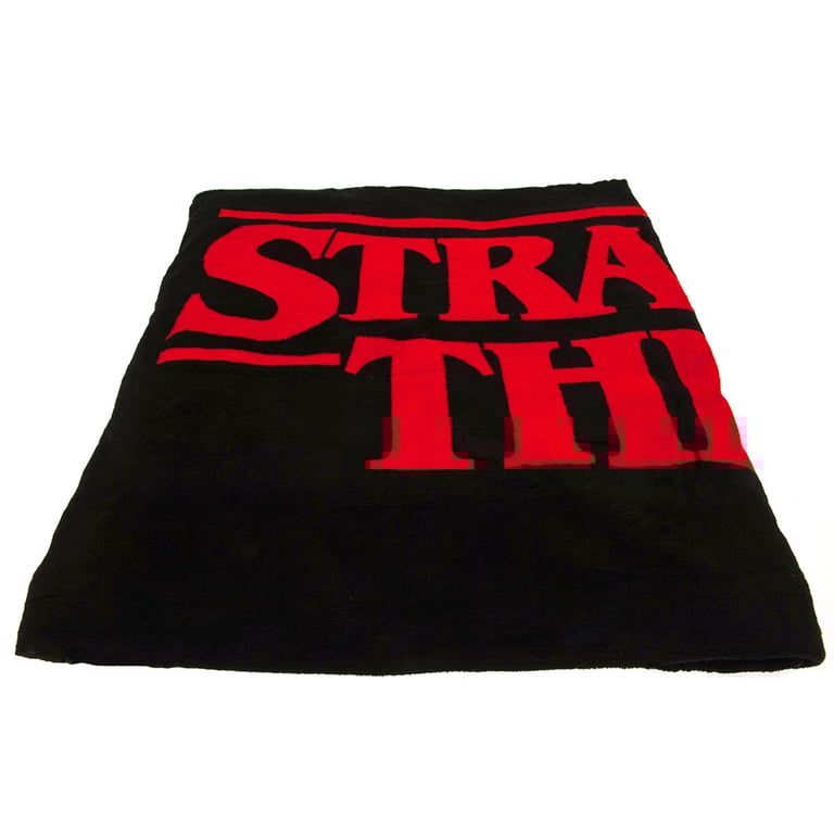Stranger Things Luxury Polyester Fleece Blanket with Iconic Logo - Black