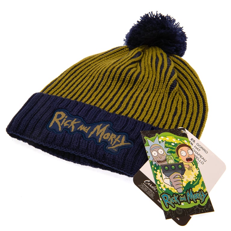 Rick And Morty Tricot Knit Bobble Beanie with Woven Logo