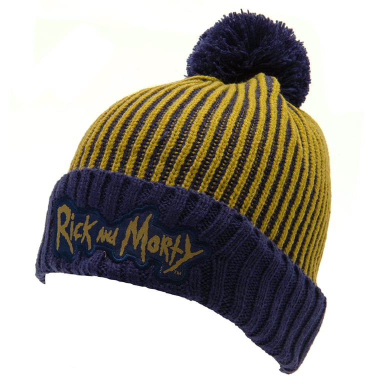 Rick And Morty Tricot Knit Bobble Beanie with Woven Logo