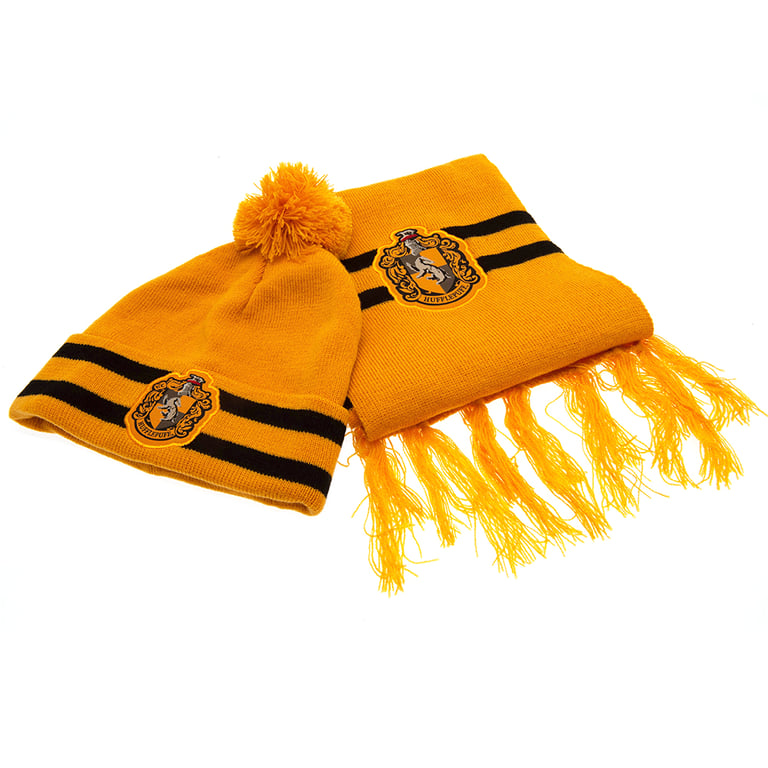 Harry Potter Junior Hufflepuff House Crest Knitted Beanie and Scarf Set