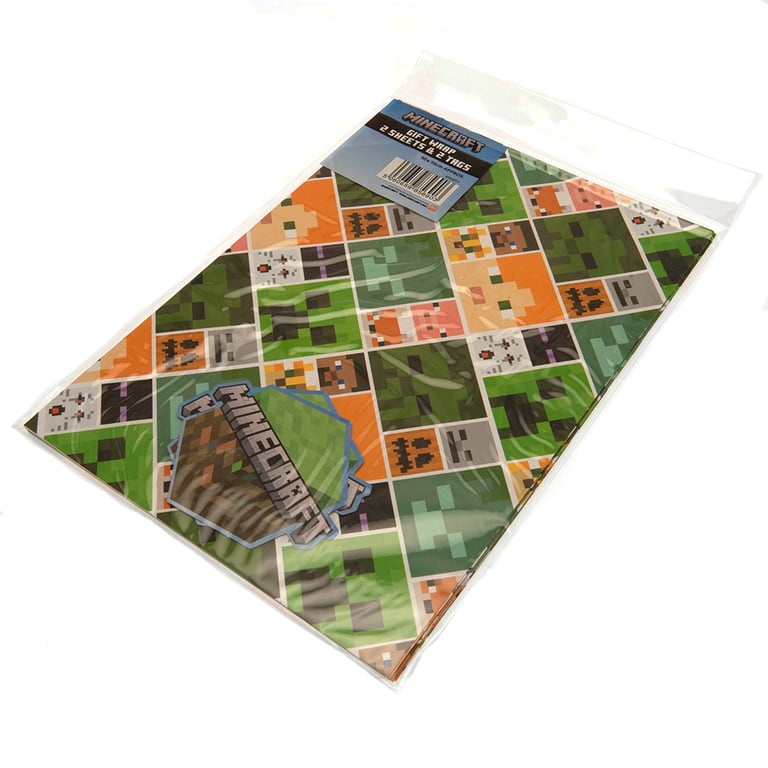 Minecraft Gift Wrap - Vibrant Wrapping Paper Sheets & Matching Logo Tags