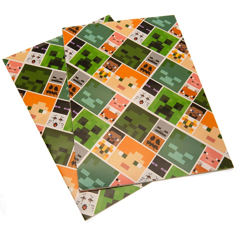 Minecraft Gift Wrap - Vibrant Wrapping Paper Sheets & Matching Logo Tags