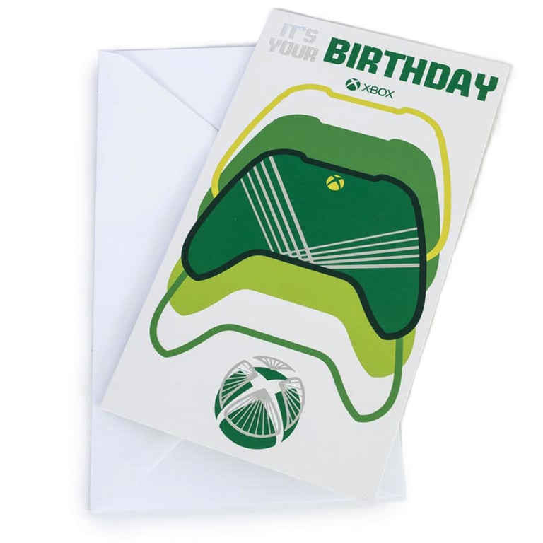 Xbox Video Game Birthday Card Featuring Multiple Controllers and Logo