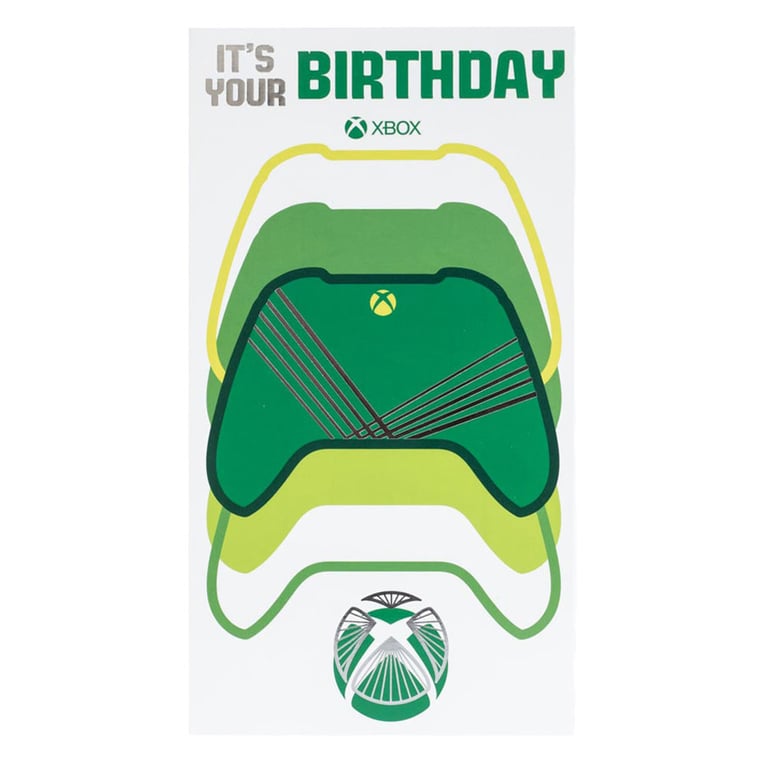 Xbox Video Game Birthday Card Featuring Multiple Controllers and Logo