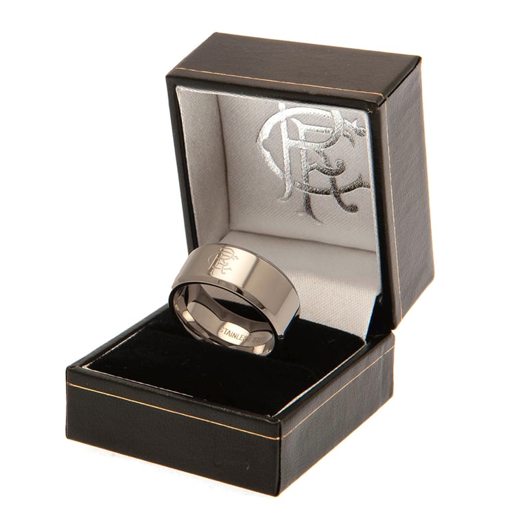 Rangers FC Stainless Steel Band Ring with Chrome Finish and Club Crest Engraving