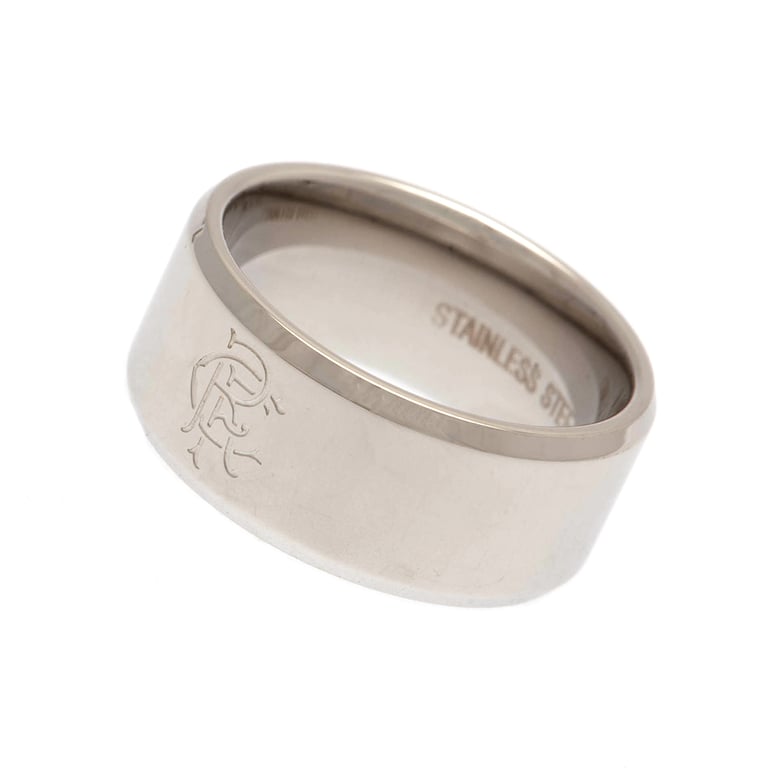 Rangers FC Stainless Steel Band Ring with Chrome Finish and Club Crest Engraving