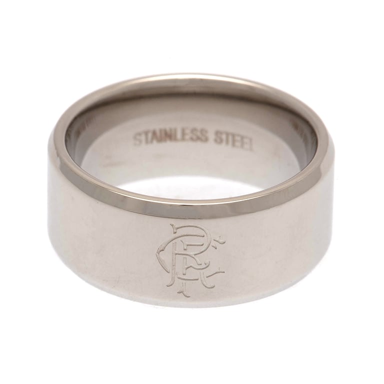 Rangers FC Stainless Steel Band Ring with Chrome Finish and Club Crest Engraving