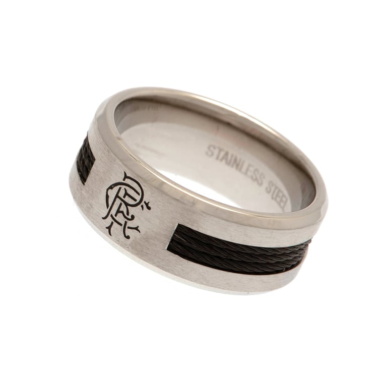 Rangers FC Black Inlay Stainless Steel Ring - Engraved Crest Design