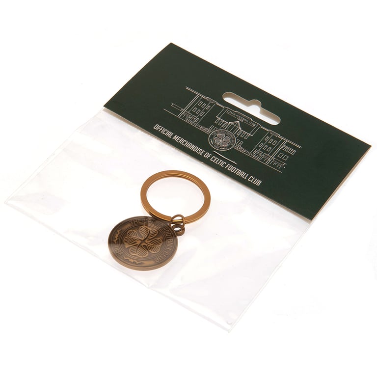 Celtic FC Antique Gold Crest Keyring - Metal Alloy Die Stamped Design Keychain