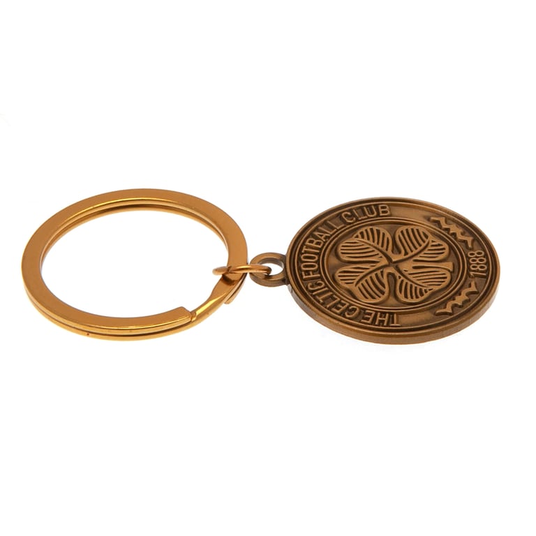 Celtic FC Antique Gold Crest Keyring - Metal Alloy Die Stamped Design Keychain