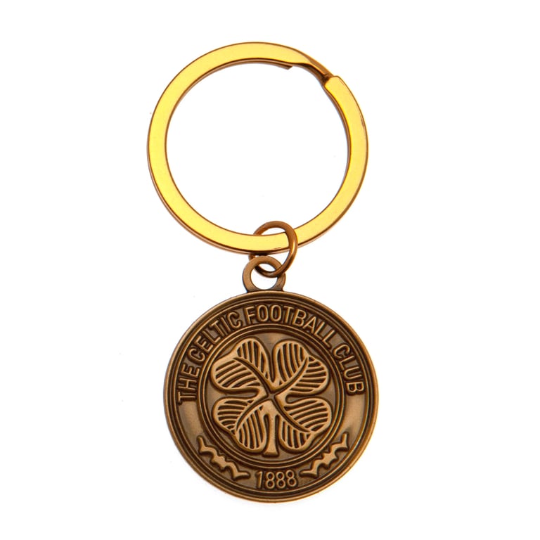 Celtic FC Antique Gold Crest Keyring - Metal Alloy Die Stamped Design Keychain