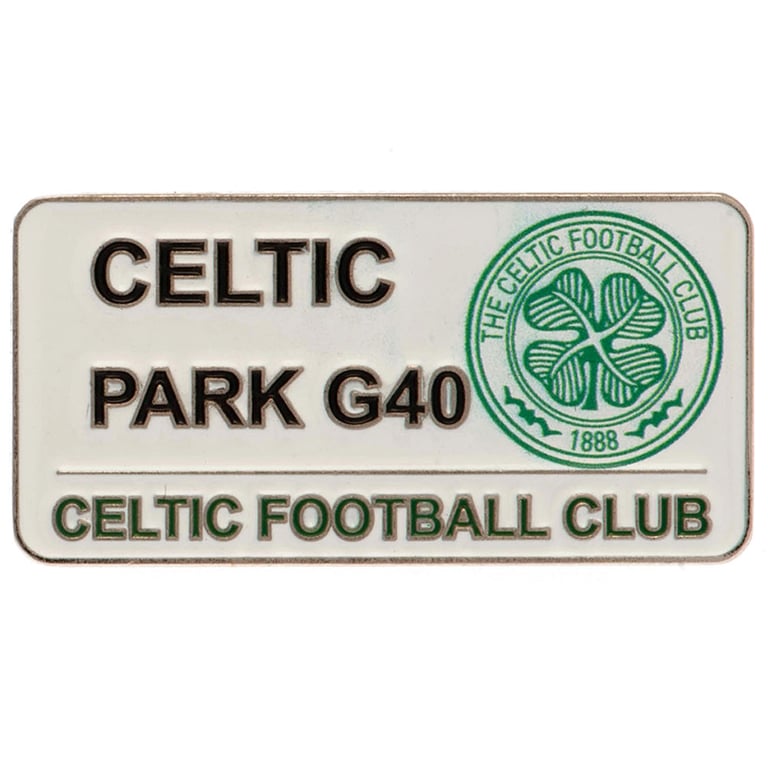 Celtic FC Metal Street Sign Badge - Die Stamped Design with Silver Finish and Butterfly Clasp Fixings