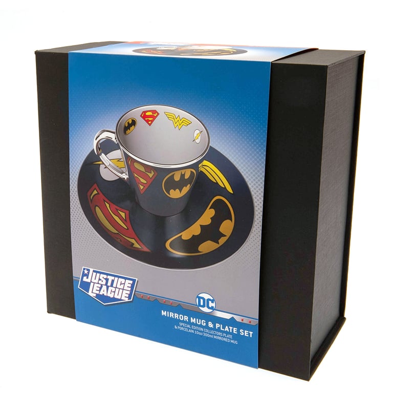 DC Comics Mirror Logo Mug & Plate Gift Set - Shiny Collectible Design