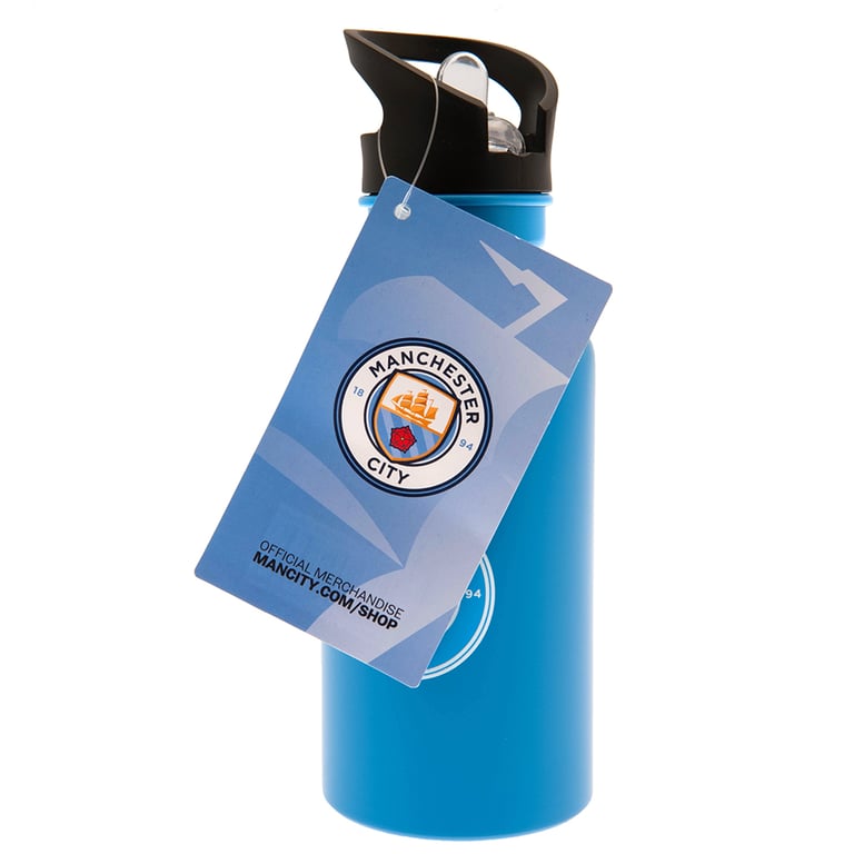 Manchester City FC Kevin De Bruyne Aluminium Drinks Bottle - Matt Blue Finish with Club Crest and Screw Top Lid