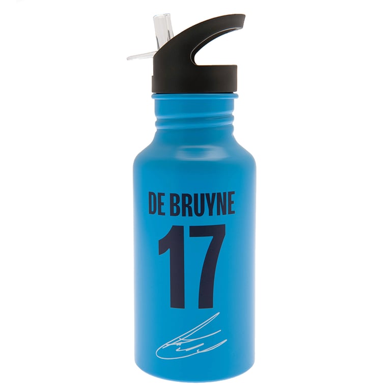 Manchester City FC Kevin De Bruyne Aluminium Drinks Bottle - Matt Blue Finish with Club Crest and Screw Top Lid