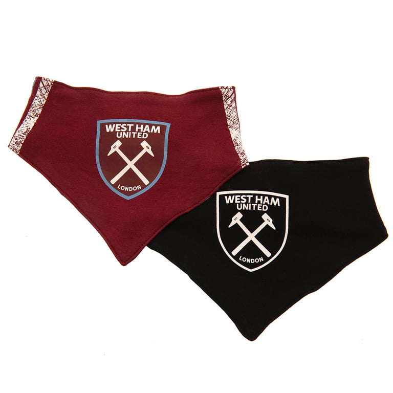 West Ham United FC 2 Pack Contrast Colour Cotton Bibs with Club Crest
