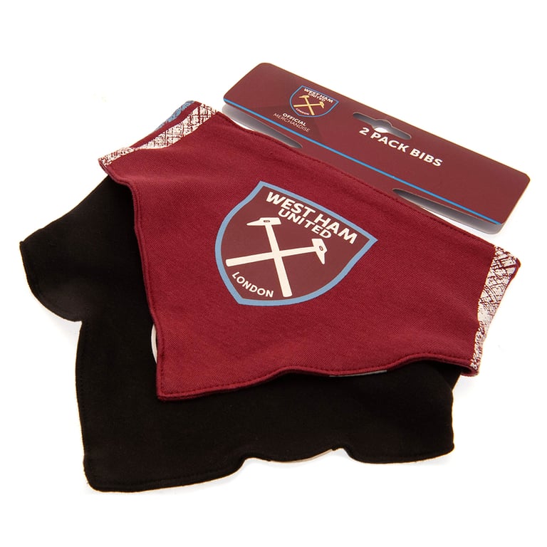 West Ham United FC 2 Pack Contrast Colour Cotton Bibs with Club Crest