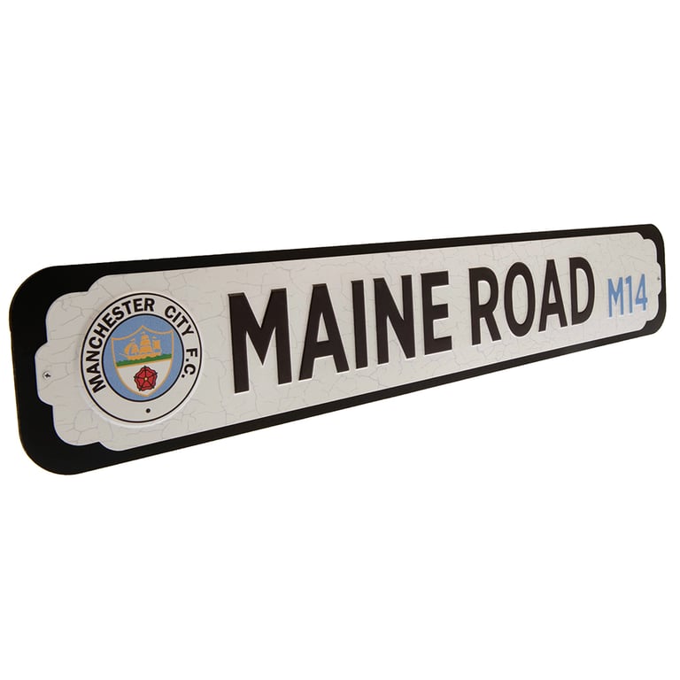 Manchester City FC Deluxe Metal Stadium Sign - Embossed Club Logo, Black MDF Backing