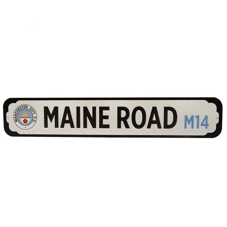 Manchester City FC Deluxe Metal Stadium Sign - Embossed Club Logo, Black MDF Backing